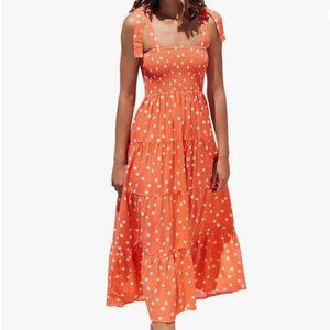 Orange Polka Dot Square Neck Tiered Maxi Dress